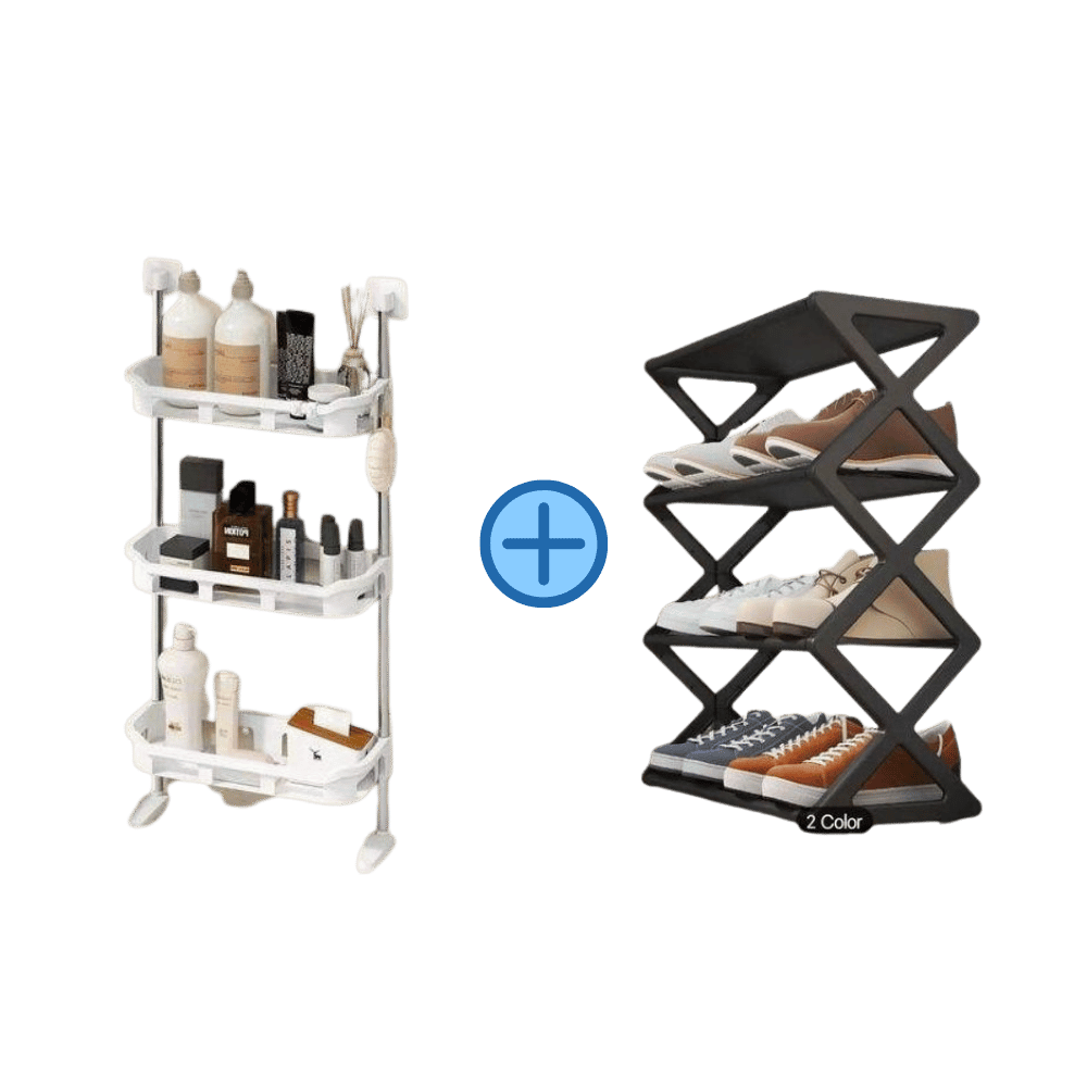 منظم أحذية أنيق بتصميم X مع رف جداري للتخزين متعدد الاستخدامات